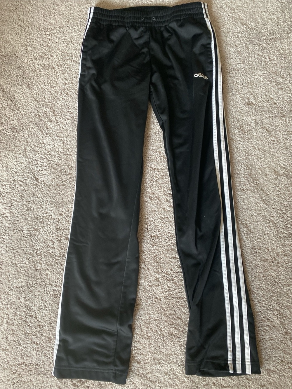 adidas  Black Track Pants with White Three-Stripes